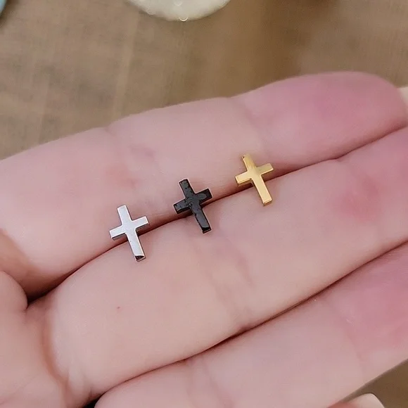 CHRISTIAN CROSS STUD EARRINGS, Choice of Color - Picture 4 of 4